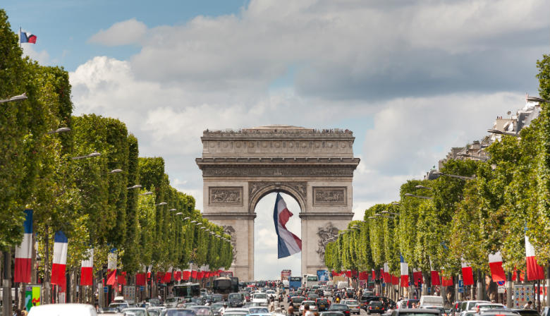 Avenue des Champs Elysées avec l'Arc de Triomphe