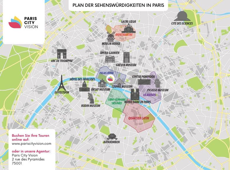 paris karte mit sehenswürdigkeiten Stadtplan Paris Plan Zum Herunterladen Pariscityvision paris karte mit sehenswürdigkeiten