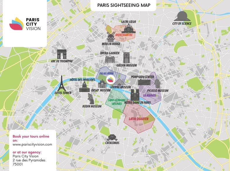 paris tourist attractions on map